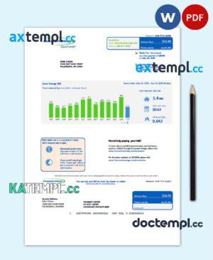 sample USA Michigan Consumers Energy utility bill template in Word and PDF format download