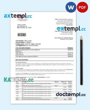 sample USA New York CFSB bank statement easy to fill templates in Word and PDF format download