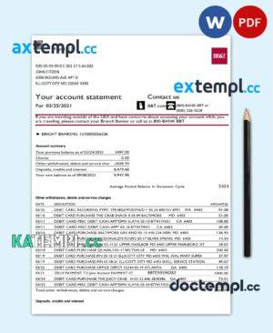 sample USA North Carolina BB&T Corp. bank statement template in Word and PDF format (2 pages) download