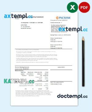 sample USA PNC bank statement template in .xls and .pdf file format download