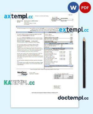sample USA Pennsylvania West Penn Power utility bill template in Word and PDF format download