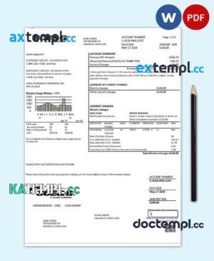 sample USA South Carolina SCE&G electricity utility bill template in Word and PDF format download