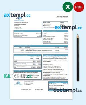 sample USA Springside Mortgage bank statement template in Excel and PDF format download