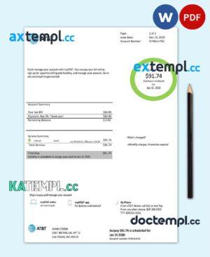 sample USA Texas AT&T easy to fill utility bill template in Word and PDF format download