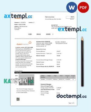 sample USA Texas Ambit Energy utility bill template in Word and PDF format download