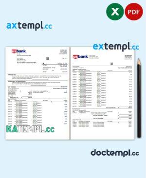 sample USA U.S. Bank statement template in Excel and PDF (.xls and .pdf file) format (3 pages) download