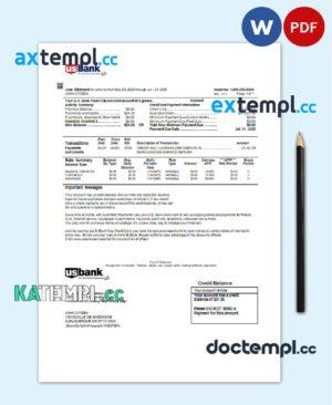 sample USA U.S. bank credit card statement template in Word and PDF format download