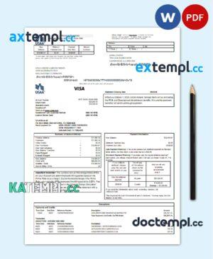 sample USA USAA bank Credit card statement template in Word and PDF format download