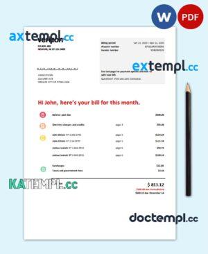 sample USA Verizon telecommunications utility bill template in Word and PDF format download