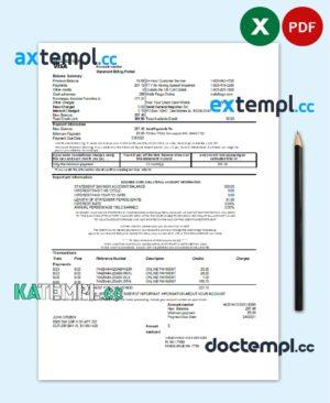 sample USA Wells Fargo bank credit card statement template in Excel and PDF format download