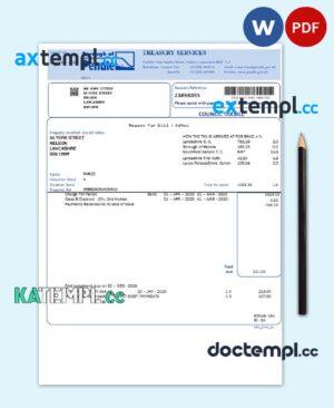 sample United Kingdom Borough of Pendle council tax bill template in Word and PDF format download