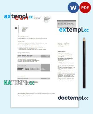 sample United Kingdom E.ON utility bill template in Word and PDF format, version 2 download