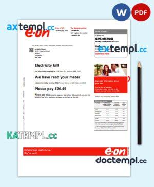sample United Kingdom E.ON utility bill template in Word and PDF format, version 3 download