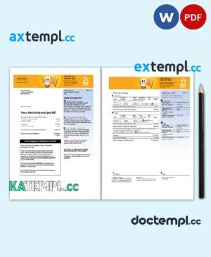 sample United Kingdom EDF utility bill template in Word and PDF format (3 pages) download