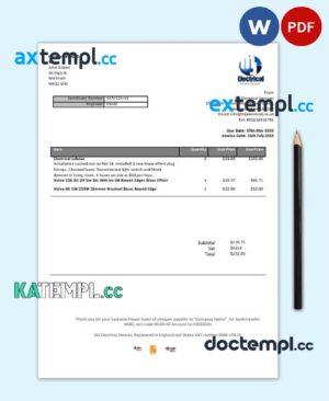 sample United Kingdom MJ Electrical proof of address utility bill template in Word and PDF format download