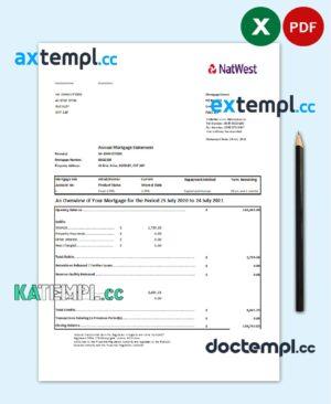 sample United Kingdom NatWest bank statement template in .xls and .pdf file format download