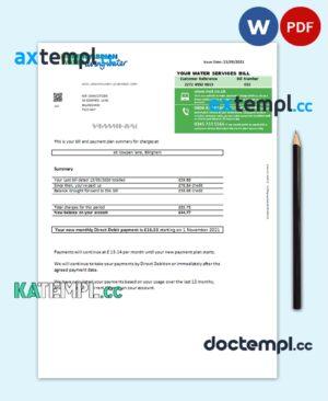 sample United Kingdom Northumbrian Water utility bill template in Word and PDF format, version 1 download