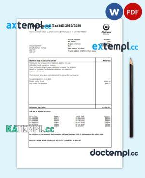sample United Kingdom Oldham council tax bill template in Word and PDF format download