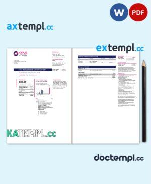 sample United Kingdom Opus Energy electricity utility bill template in Word and PDF format (2 pages) download
