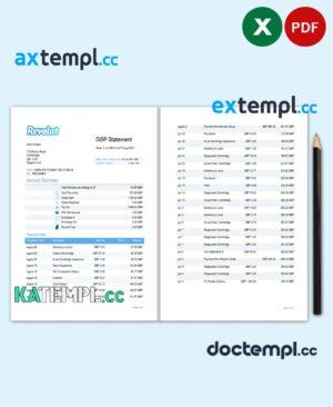 sample United Kingdom Revolut Bank statement easy to fill template in Excel and PDF format (3 pages) download