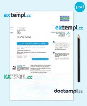 sample United Kingdom Severn Trent Water utility bill template, fully editable in PSD format download
