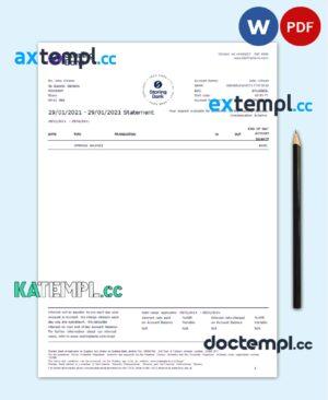sample United Kingdom Starling bank statement template in Word and PDF format, good for address prove download