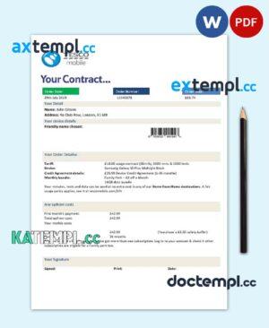 sample United Kingdom Tesco Mobile utility bill template in Word and PDF format download