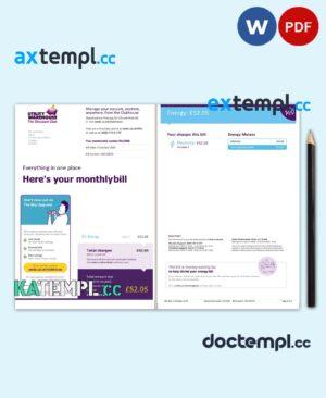sample United Kingdom Utility Warehouse electricity utility bill template in Word and PDF format (6 pages) download
