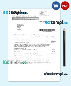 sample United Kingdom Wirral council tax bill template in Word and PDF format download