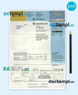 sample United Kingdom electricity utility bill template in PSD format download