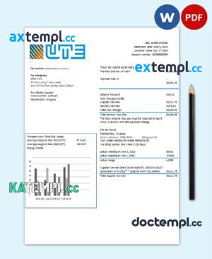 sample Uruguay UTE Company electricity utility bill template in Word and PDF format download