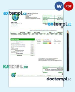 sample Uzbekistan GreenWorld utility bill template in Word and PDF (.doc and .pdf) format, fully editable download