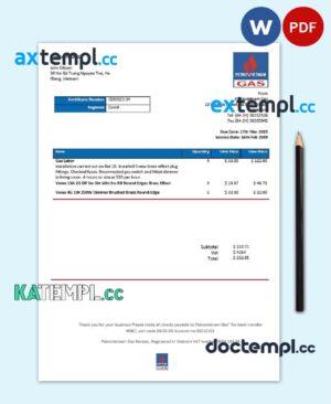 sample Vietnam Petrovietnam Gas utility bill template in Word and PDF format download