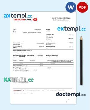 sample Vietnam Techcombank account statement template in Word and PDF format download