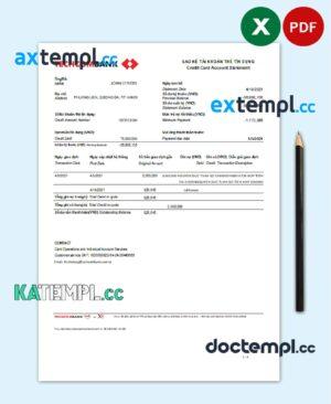 sample Vietnam Techcombank bank statement easy to fill template in Excel and PDF format download