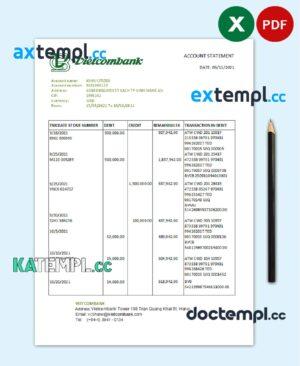 sample Vietnam Vietcombank bank statement easy to fill template in .xls and .pdf file format download