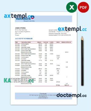 sample Vietnam Vietinbank bank statement template in Excel and PDF format download