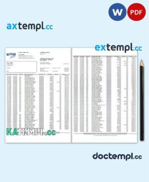 sample Philippines PNB bank statement template in Word and PDF format (4 pages) download