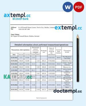 sample Ireland Ulster proof of address bank statement in Word and PDF format download
