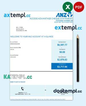 sample Australia ANZ proof of address bank statement template in .xls and .pdf format, 2 pages download