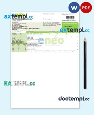 sample Cameroon ENEO electricity utility bill template in Word and PDF format (current version) download