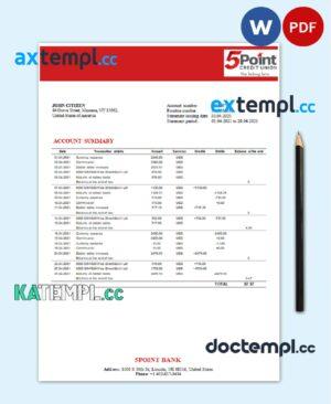 sample USA Texas 5Point Credit Union bank statement template in Word and PDF format download