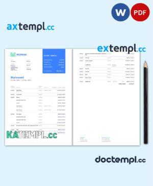 sample United Kingdom Monese bank statement template in Word and PDF format, 2 pages download