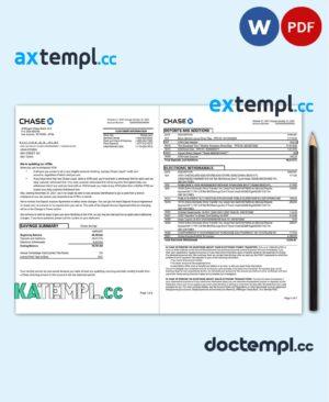 sample USA JP Morgan Chase bank statement template in .doc and .pdf file format, 2 pages download