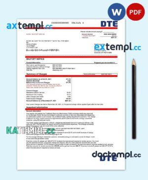 sample USA Michigan DTE Energy utility bill template in Word and PDF format download