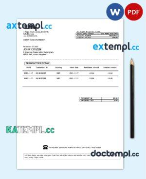 sample United Kingdom LHV Group bank statement in Word and PDF format download