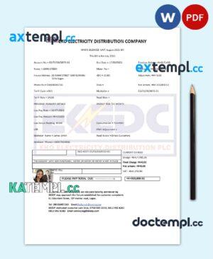 sample Nigeria Eko Electricity Distribution Company (EKEDC) utility bill template in Word and PDF format download