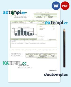 sample USA Arizona Avra Water utility bill template in Word and PDF format download