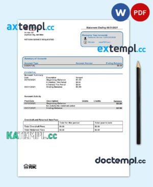 sample USA First International Bank & Trust bank statement template in Word and PDF format download