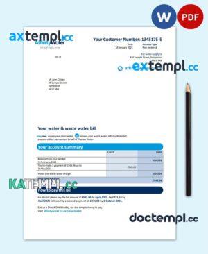 sample United Kingdom Affinity Water utility bill template in Word and PDF format download